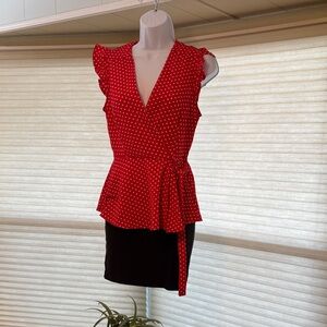 Monteau Red Blouse with White Dots